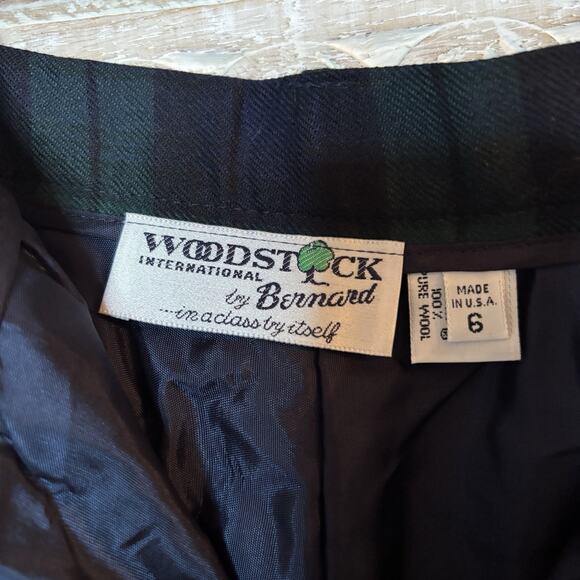 Vintage Woodstock Plaid Wool Pants Punk Green Navy Preppy Festive Tartan SZ 6 - Picture 6 of 12